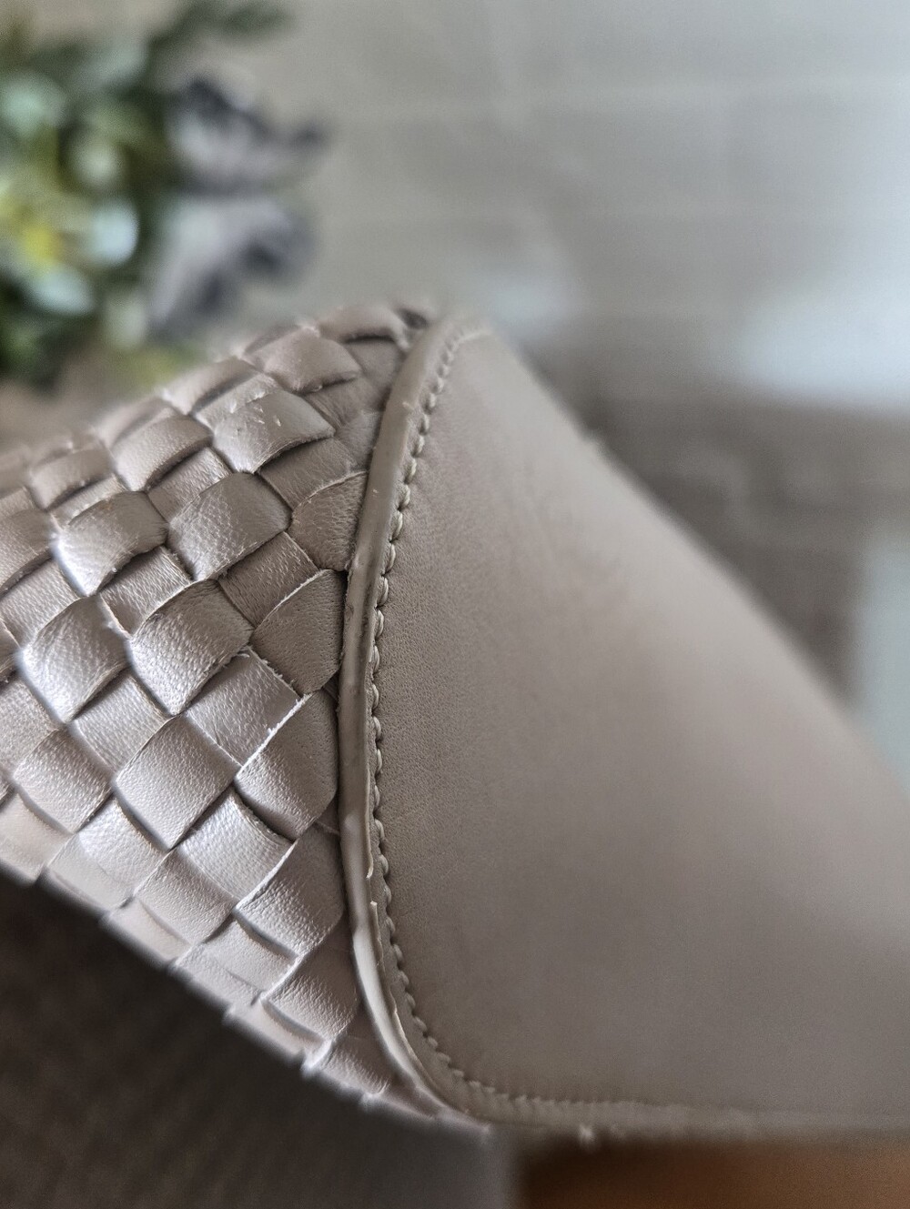 Sold Out Color Taupe Quince Handwoven Italian Leather Tote, 20", Beach, Work - Picture 7 of 13